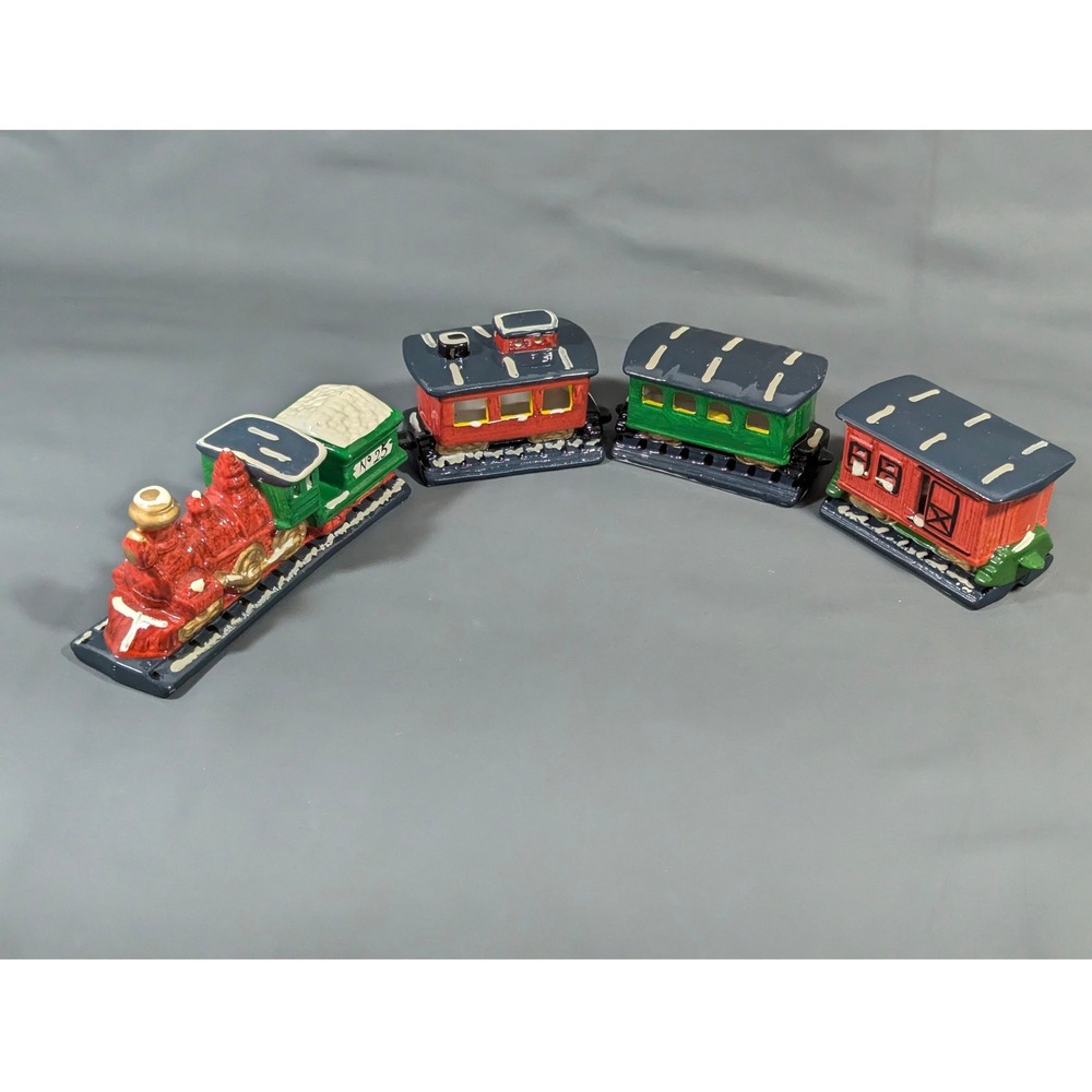 Seymour Mann Ceramic Christmas Train Set 4 Piece No. 25 Red Green Gold 20 Inch